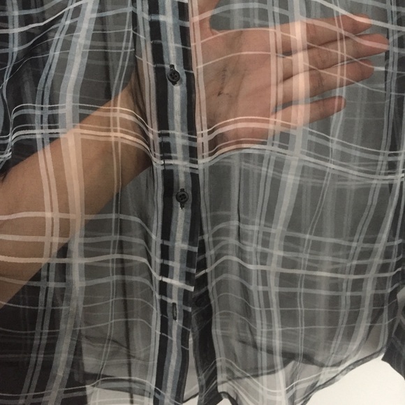Elizabeth and James Sheer Silk / Chiffon Plaid Boyfriend Shirt - Picture 5 of 5